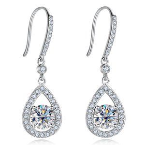 Certified 2ct. t.w. Moissanite Diamond Tear Drop Earrings NEW